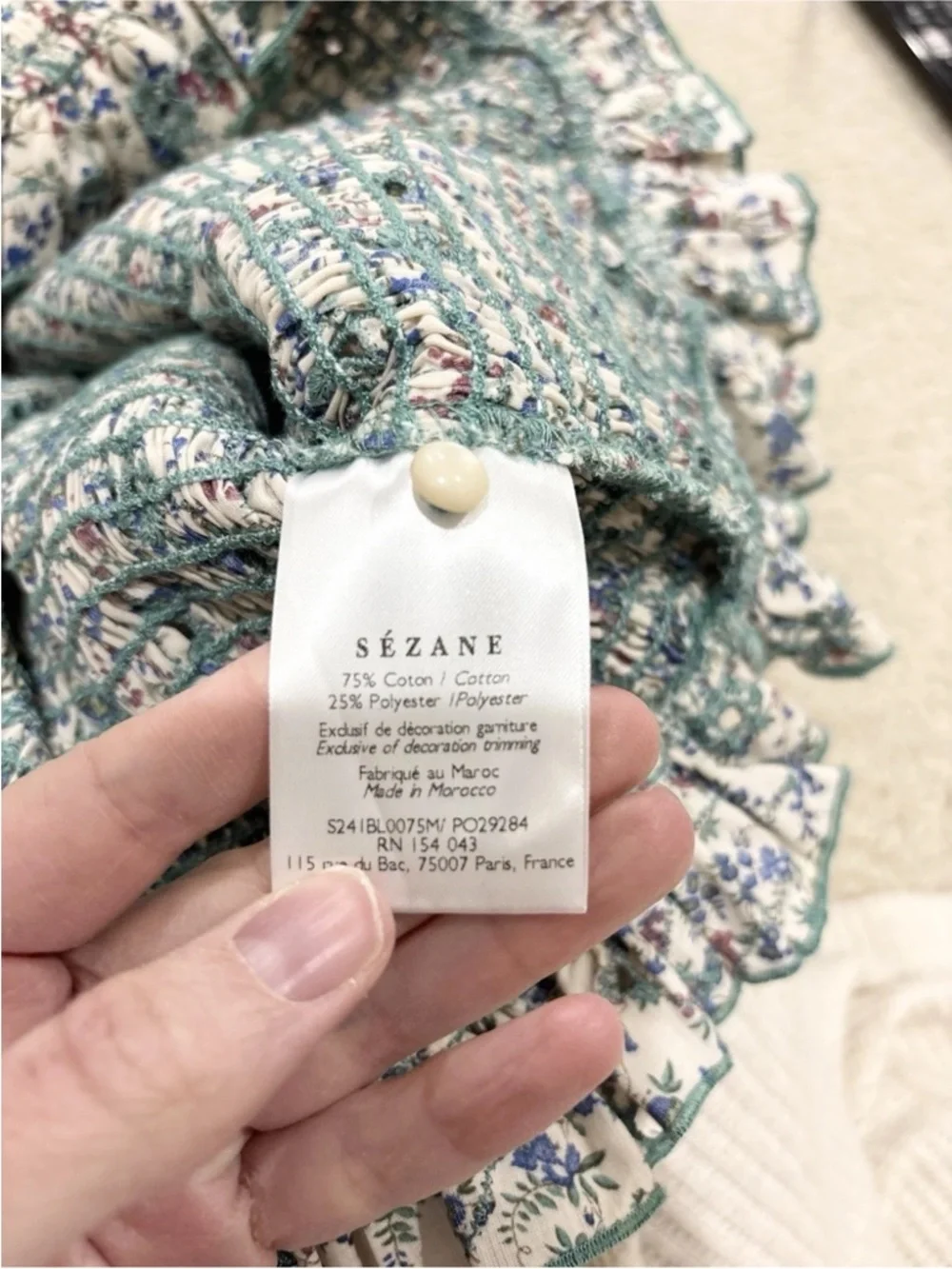 Sezane NEW Samona Blouse Smocked Ruffle Sleeveless Ostuni Floral Cottagecore 8 - Picture 7 of 7